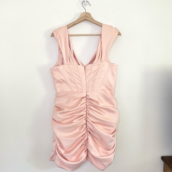 House of CB Coraline Blush Satin Corset Ruched Mini  Dress Large Plus - Picture 6 of 16